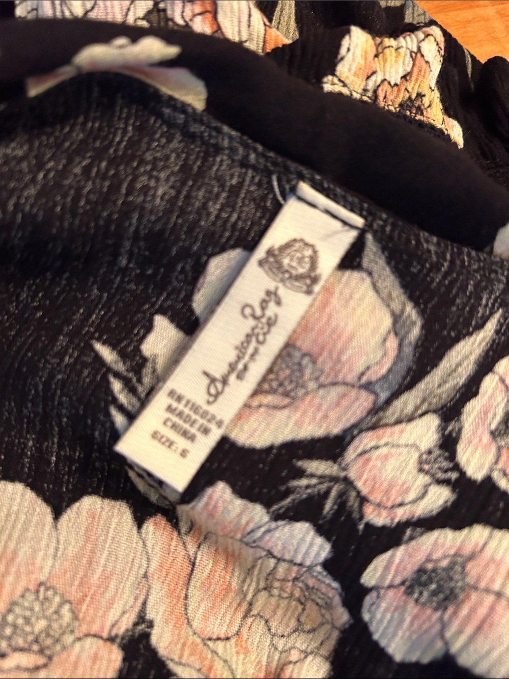American Rag Black Midi Dress with Pink & Cream Floral Print - Picture 2 of 4